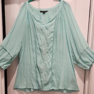 Zac & Rachel Mint Embroidered Loose Fit Embroidered Blouse 3x